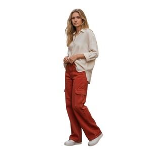 LIONESS Red Cargo Jeans Wide Leg Carpenter Pants Womens Size S